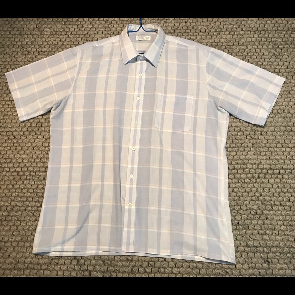 Vintage 70s Career Club L Sky Blue Plaid Shirt USA